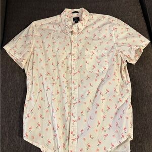 J. Crew Men's Flamingo Print Short Sleeve Button Down Shirt